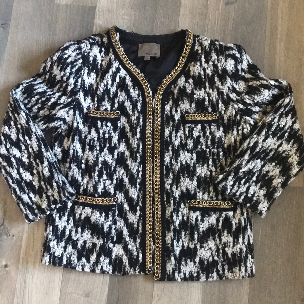 Black&White Houndstooth Jacket w/ Gold Trim SZ S